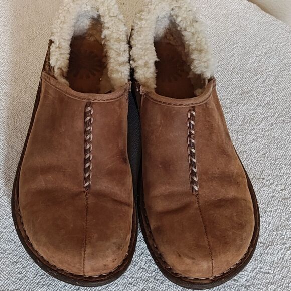 Uggs Bettey Clog Shoes Brown Size 6 Slip On Shearling Cuff Waterproof Soles 5747 - Picture 4 of 11